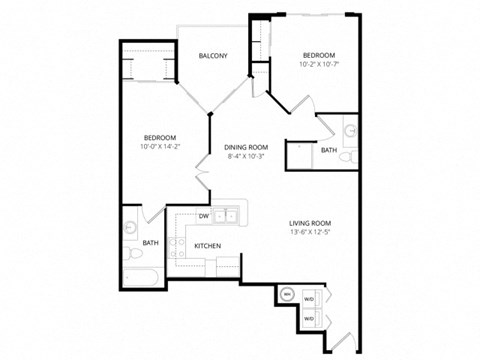 Floor plan for 2 beds, 2 baths, 925 sqft